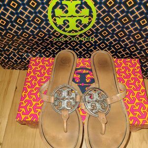 Tory Burch Designer Brown Silver Rhinestone Miller Sandals Thongs Flip Flops 9